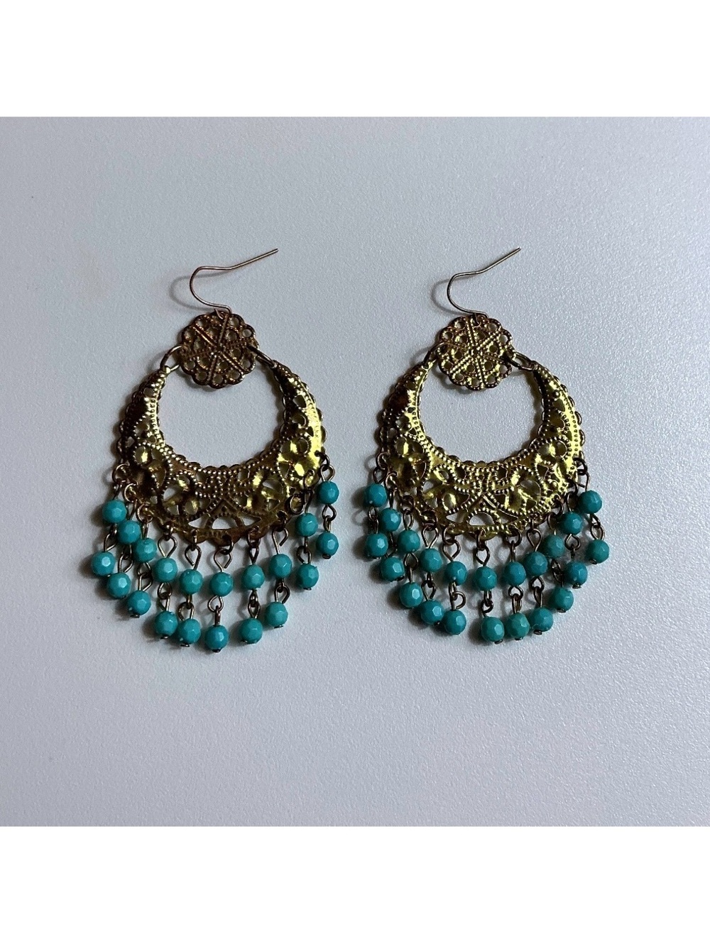 Gold Filigree Boho Drop Dangle Waterfall Beaded Earrings